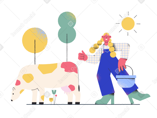 Farmer girl and cow Illustration in PNG, SVG