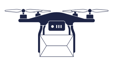 Ilustración animada de Dron levitando con caja en GIF, Lottie (JSON), AE
