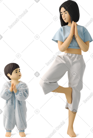 3D woman and child doing yoga PNG, SVG