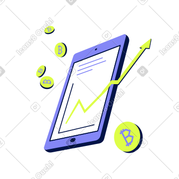 Tablet with charts and Bitcoins PNG, SVG