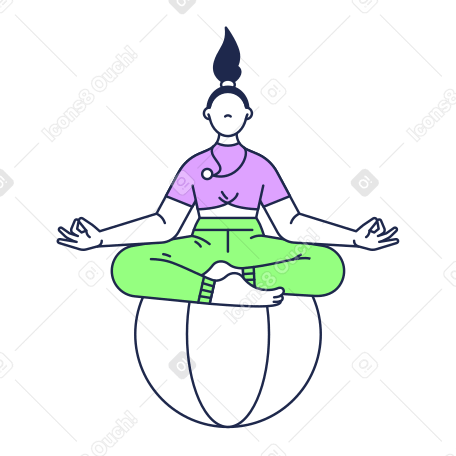 Frau meditiert auf einem ball animierte Grafik in GIF, Lottie (JSON), AE