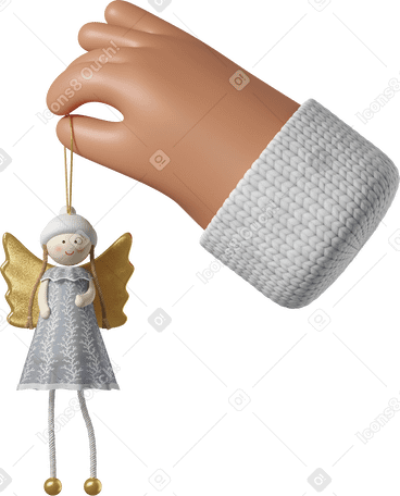 3D Main de peau bronzée tenant un jouet d'ange de noël PNG, SVG
