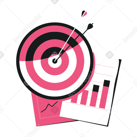 Target with arrow in the center and data charts Illustration in PNG, SVG