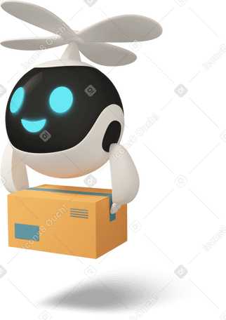 3D flying delivery robot holding mail box PNG, SVG