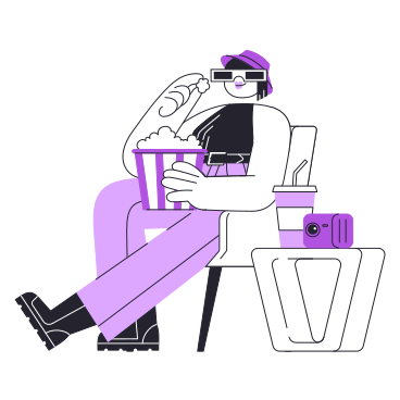 Woman watches a movie with popcorn PNG, SVG
