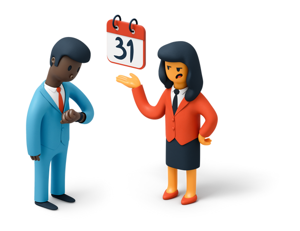Business woman reminding employee about upcoming deadline Illustration in PNG, SVG