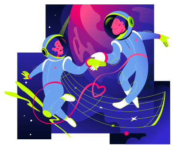 Male and female astronauts dancing PNG, SVG