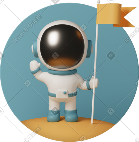 3D cute astronaut stands with flag PNG, SVG