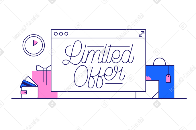 Lettering Limited Offer with packages and boxes Illustration in PNG, SVG