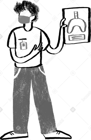 black and white doctor with curly hair showing medical results Illustration in PNG, SVG