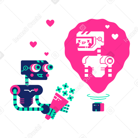 机器人为虚拟女友准备礼物 PNG, SVG