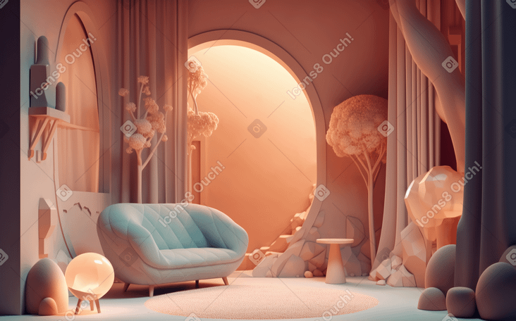 3D living room with abstract background PNG, SVG