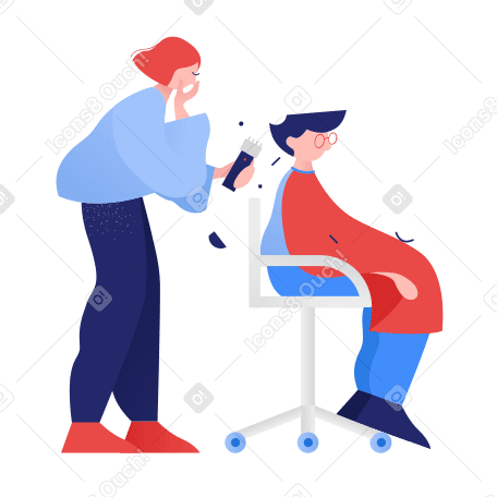 Woman hairdresser accidentally cuts off more hair than necessary for a client PNG, SVG