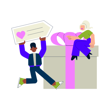 Мужчина и женщина создают подарок в PNG, SVG