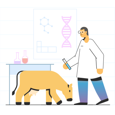 Scientist with a cow in the laboratory PNG, SVG