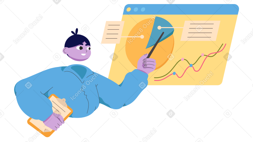 Man with a pointer doing analytics PNG, SVG