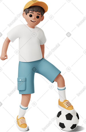 3D joyful boy playing football PNG, SVG