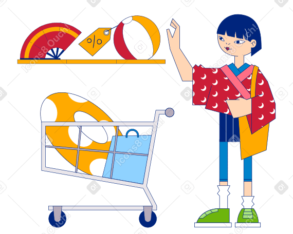 Shopping for a vacation Illustration in PNG, SVG