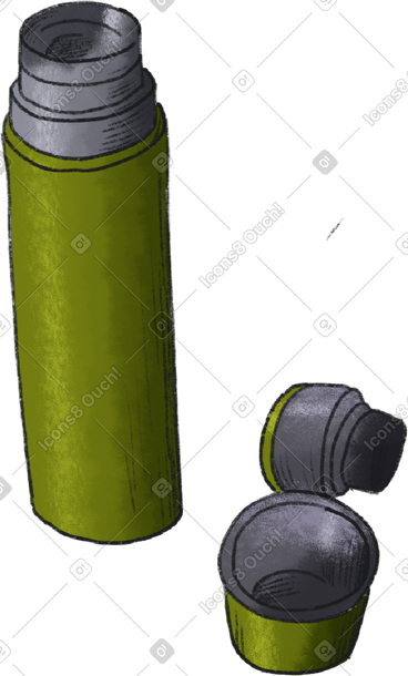 Green thermos flask opened PNG, SVG