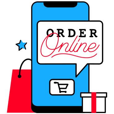 Lettrage commande en ligne avec texte de sac et de boîte-cadeau PNG, SVG