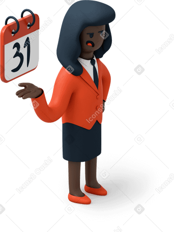 3D Black business woman showing a deadline reminder Illustration in PNG, SVG