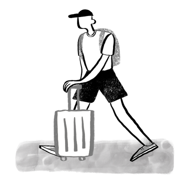 Black and white man traveling with a suitcase PNG, SVG