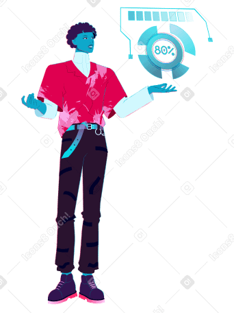 Young man presenting an infographic PNG, SVG