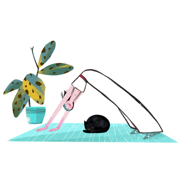 Woman exercising during workout at home with cat PNG, SVG