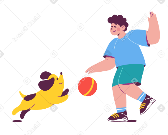 Boy plays ball with dog Illustration in PNG, SVG