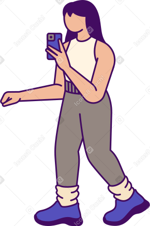 lady with a mobile phone in her hand PNG, SVG