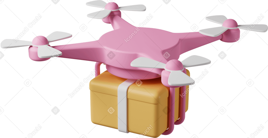 3D Pink delivery drone with package PNG, SVG