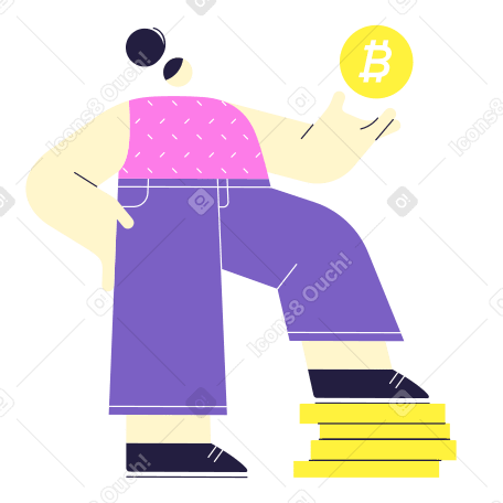 Woman with stack of bitcoins PNG, SVG