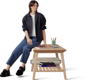 young woman sitting on coffee table PNG, SVG