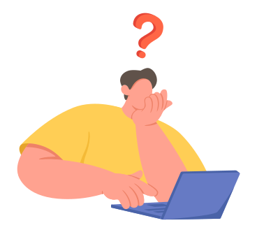 Thoughtful and questioning man with laptop PNG, SVG