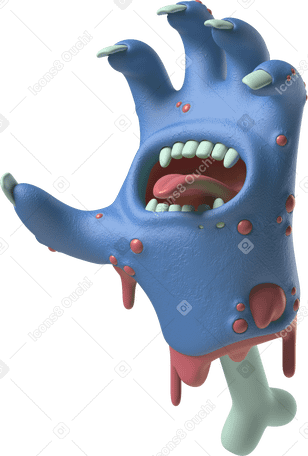3D 尖叫的蓝色僵尸手，手掌上有一张嘴 PNG, SVG