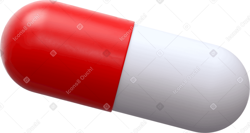 3D white red capsule Illustration in PNG, SVG