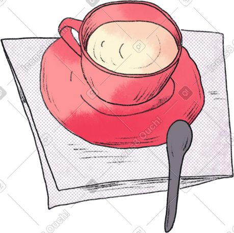 pink mug with a drink on a white napkin PNG, SVG