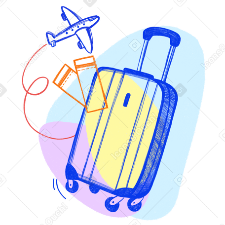 Suitcase and two plane tickets to travel Illustration in PNG, SVG
