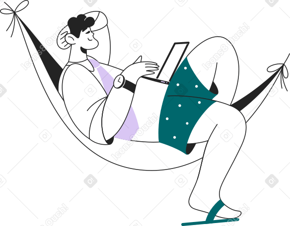 man in hammock with laptop Illustration in PNG, SVG