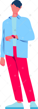 young man looking at his watch Illustration in PNG, SVG
