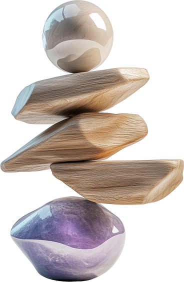 Abstract 3d sculpture composed of wooden planks and spheres PNG, SVG