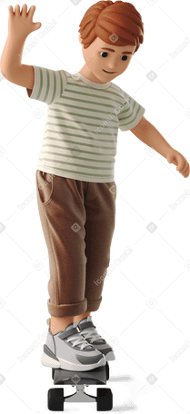 3D boy riding a skateboard PNG, SVG