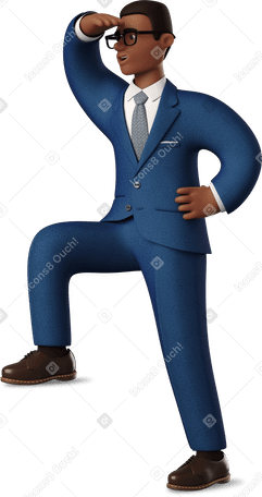 3D black businessman looking into the distance Illustration in PNG, SVG