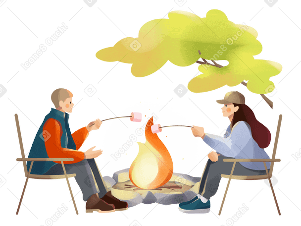Friends roasting marshmallows on a fire Illustration in PNG, SVG