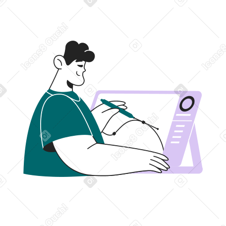 Man drawing on tablet Illustration in PNG, SVG