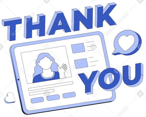 Thank You text with tablet and hearts sign Lettering animated illustration in GIF, Lottie (JSON), AE