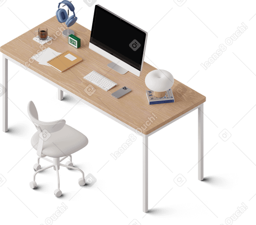 3D isometric view of office desk PNG、SVG