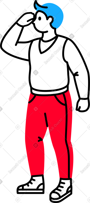 男人举起手看着东西 PNG, SVG