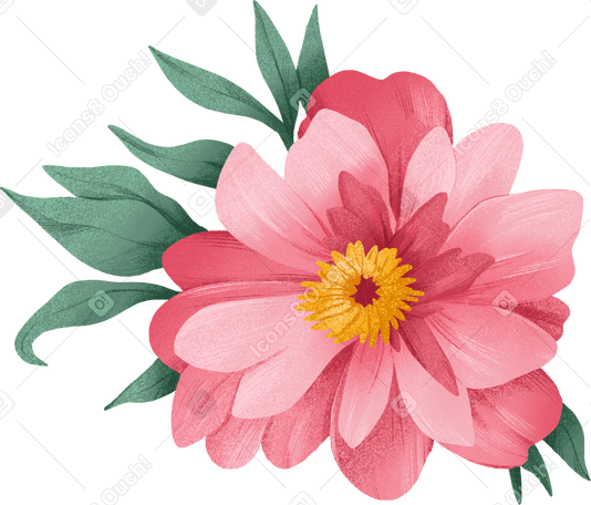 pink flower with leaves PNG, SVG