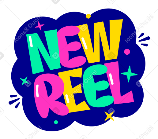 lettering sticker new reel multicolor Illustration in PNG, SVG